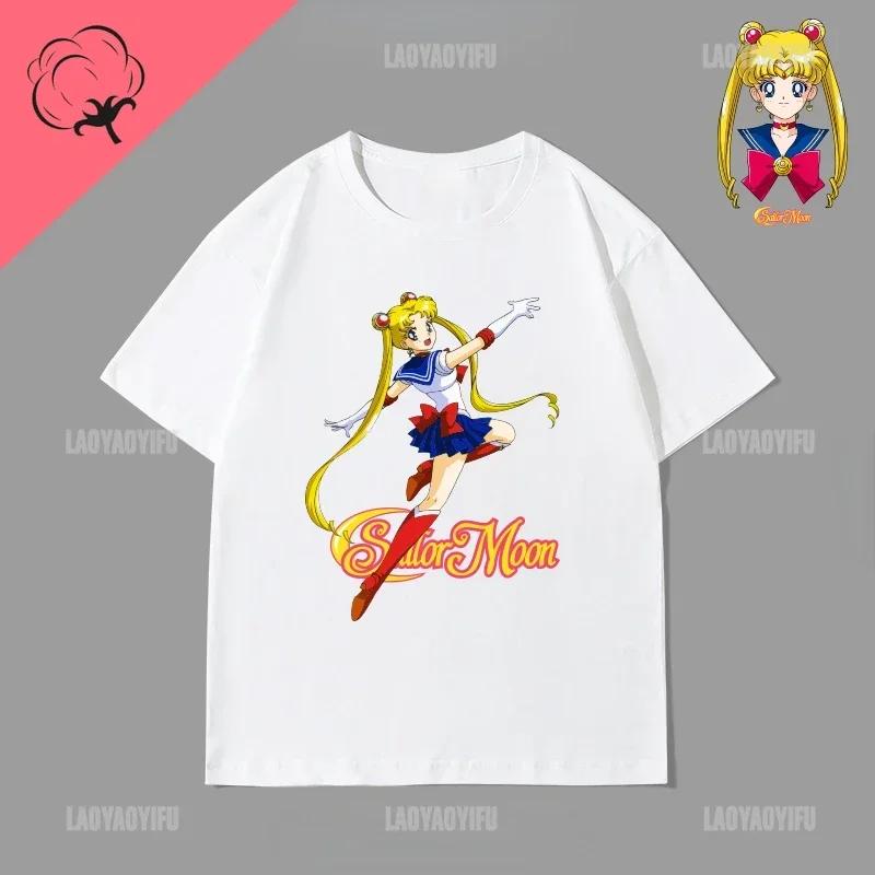 Japan Kawaii Sailor Moon 90s Anime Cotton Tshirt Cute Cartoon Moon Fans Gift Tops Summer Casual Hipster Clothes Streetwear Tee