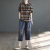 T-shirt for Women Summer Large Size Cotton T-shirt Soft Loose Striped Casual Comfortable Pullover T-shirt Top