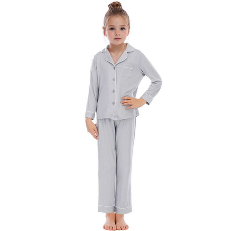 5-14 let Dětský Dívčí Pyžamový Set Dlouhý Rukáv Knoflíkový Top a Kalhoty Domácí Oblečení