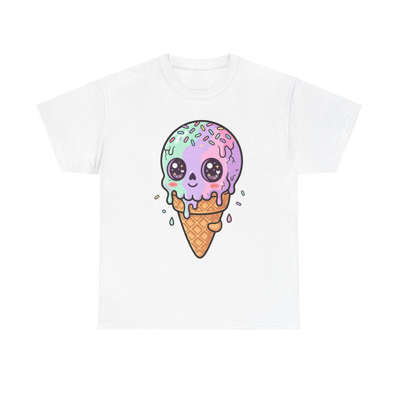 Kawaii Melting Ice Cream Cone T-Shirt | Pastel Cartoon Scoop Tee S