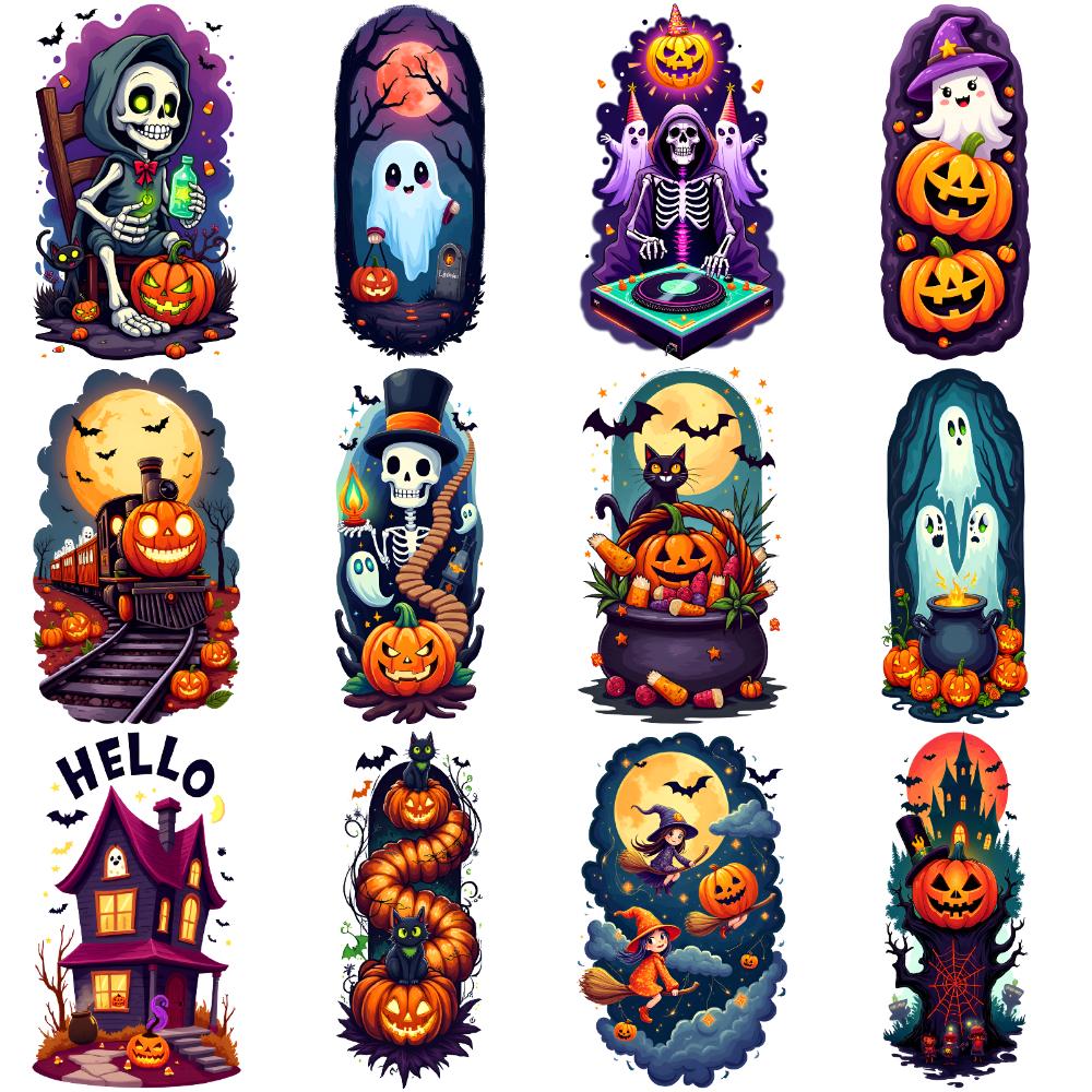 12pcs Temporary Tattoo Witches Temporary Tattoo Stickers Cats Haunted House Halloween Cauldron For Shoulders Children Cheeks