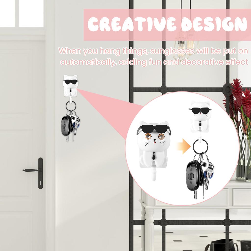 8Pcs Hook Cute Cat Wall Hanging Self Adhesive Cartoon Key Umbrellas Towels Bathroom Kitchen Storage Decorative Hooks