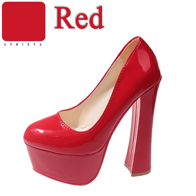 Fashion Aphixta Super High Heels 16.5cm Chunky Heels 5.5cm Platform Pumps Double Color Blocking Women Party Dance Pumps