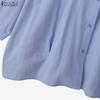 ZANZEA Women Casual Round Neck Solid Color Loose Long Sleeve Cotton Blouse