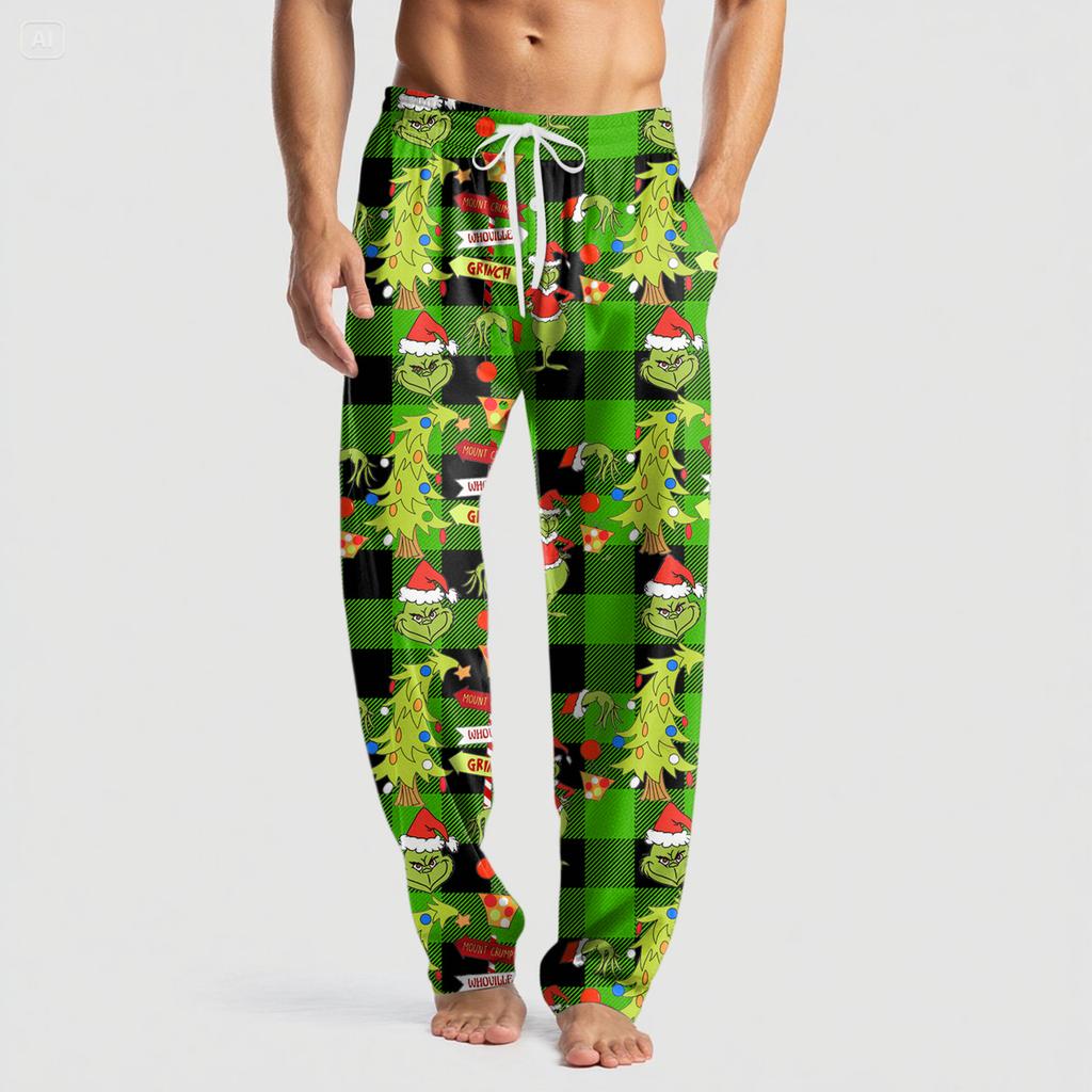 Men's Knitted Fashion Print Pocket Casual Pants Pajama Pants