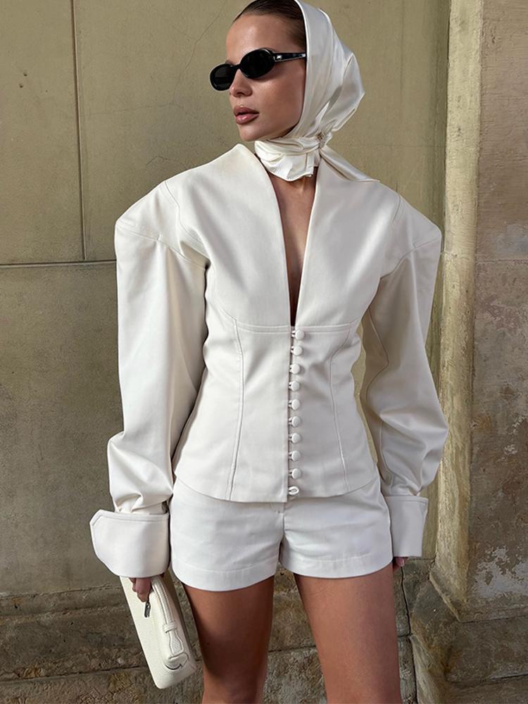 Women's V-neck Jacket Women's Solid Color Single Breasted Jacket Ladies' Waist Cinched Suit 2026