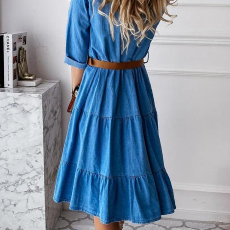 2023 European & American Trendy Women's Imitation Denim Mid-Length Dress