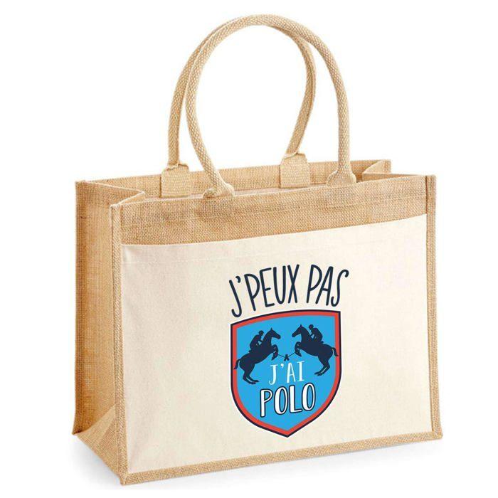 Sac de plage - PLANETEE - jute avec poche Polo J'peux pas - Coton - 43x33 cm - Imprimé en France