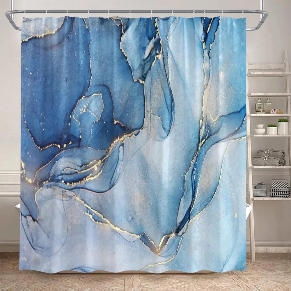 Black Marble Shower Curtain Set White Lines Cracked Pattern Modern Geometric Bathroom Decor Non-Slip Rug Bath Mats Toilet Cover