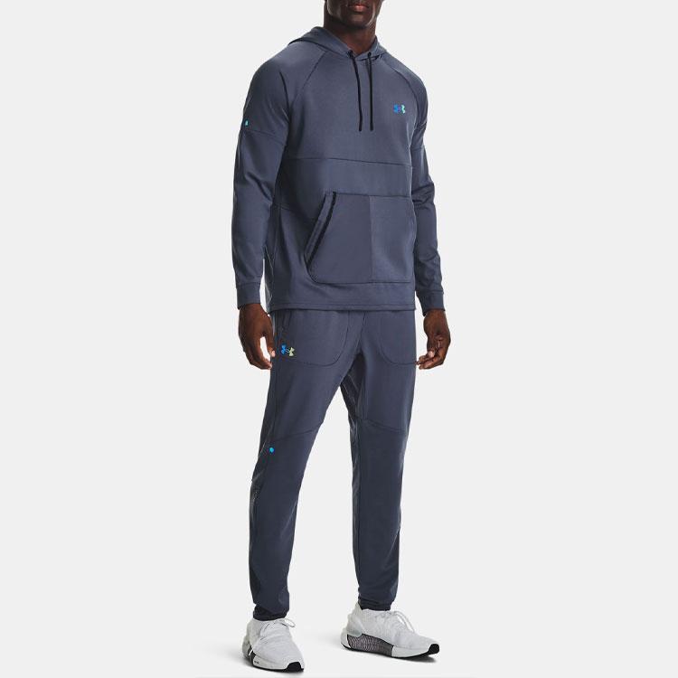 Under Armour Rush Series Solid Color Hooded Pullover Sports Sweatshirt Men Sweatshirt Gray 1370450-044