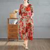 2025 Retro Printed Round Neck Long Sleeve Patchwork Dress Women