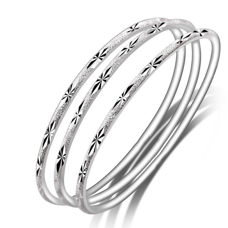 Three Lives Three Worlds Silver Plated Frosted Bangle Bracelet with Carved Text, Adjustable Design
