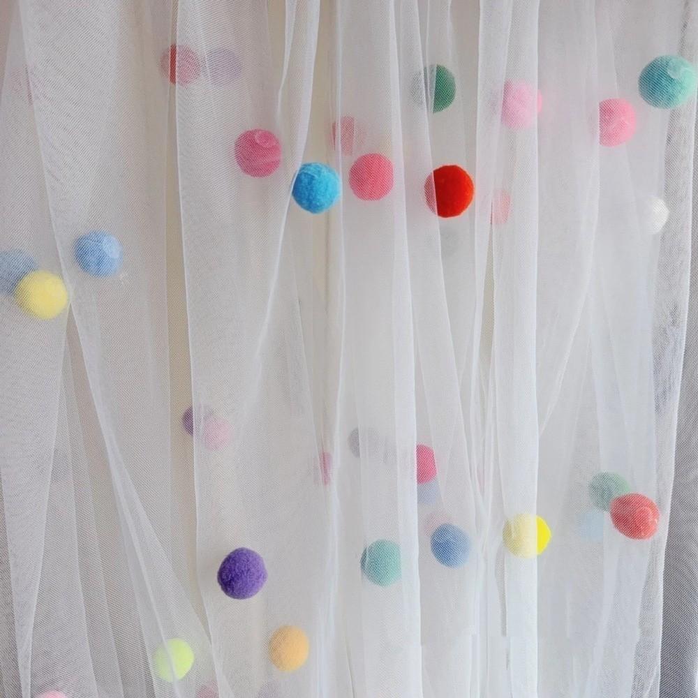 Romantic Tulle Table Runner Handmade Colorful Table Cover Pom-Poms Tablecloth Party Decor