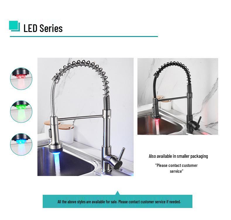 All Copper Rotatable Dual Mode Kitchen Faucet with Spring Neck for Hot and Cold Water