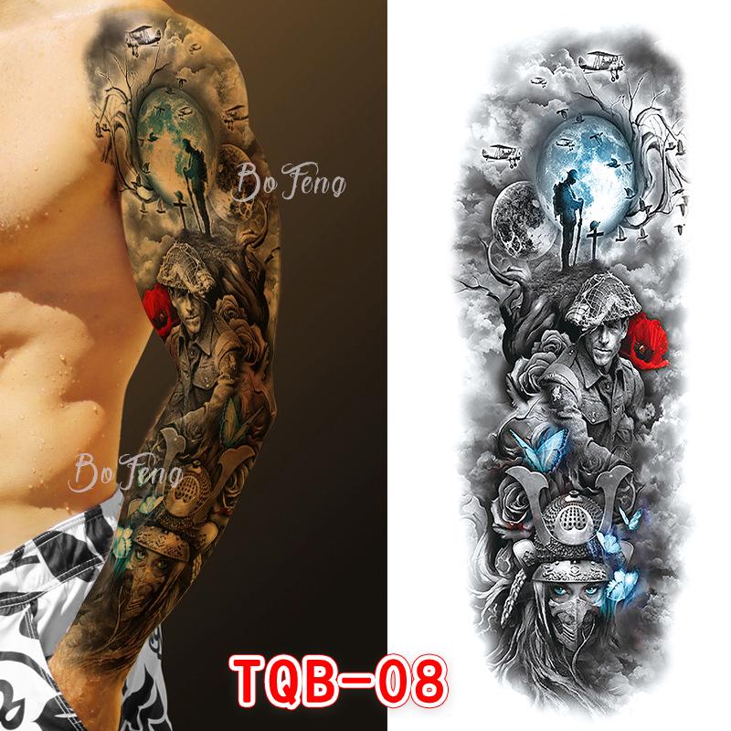 Waterproof Full Arm Floral Tattoo Stickers - Cross-Border Design for Europe & America