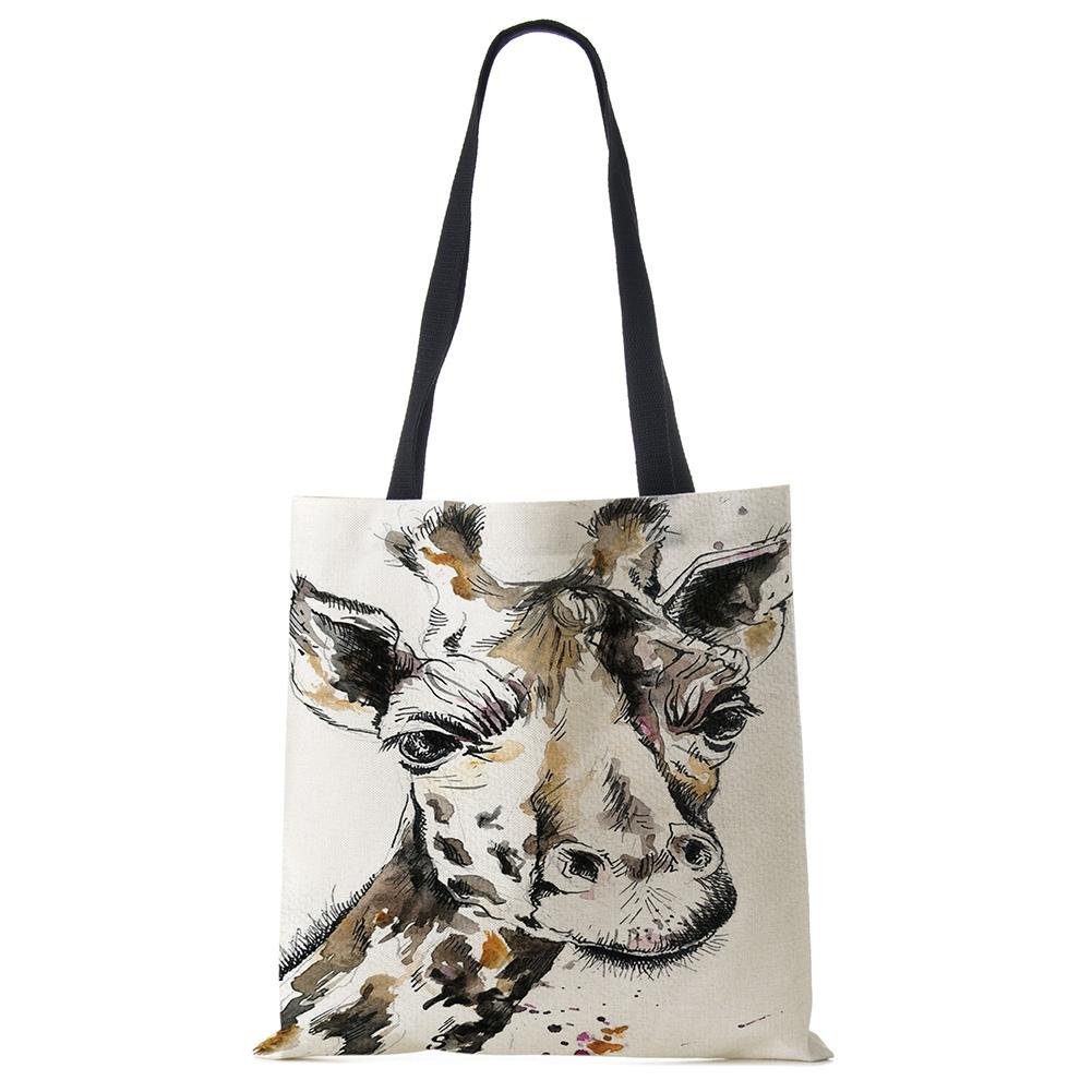 Watercolor Giraffe Deer Print Tote Bags for Women Casual Handbags Shopping Bag Large Capacity