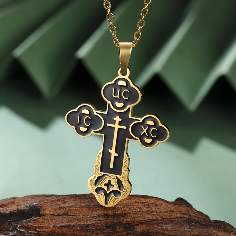 Dawapara Eastern Orthodox Serbian Cross Pendant Necklace Stainless Steel Jewelry Talisman Charm Necklaces