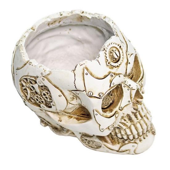 Skull Flower Pot Hand-Painted Resin Gothic Planter Decorative Flower Pot Candy Bowl for Home Office Halloween Decor