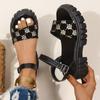 Women's Platform Sandals with Block Heel and Waterproof Platform Sandals with Fashion Pattern One-line Buckle