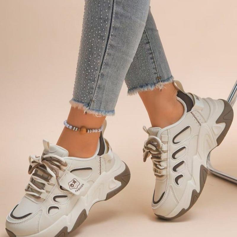 Fashion 2025 Versatile Platform Mesh Women's Vulcanize Shoes Mixed Colors Outdoor Lace Up Women Sneakers Hot Sale PU Ladies Casual Shoes
