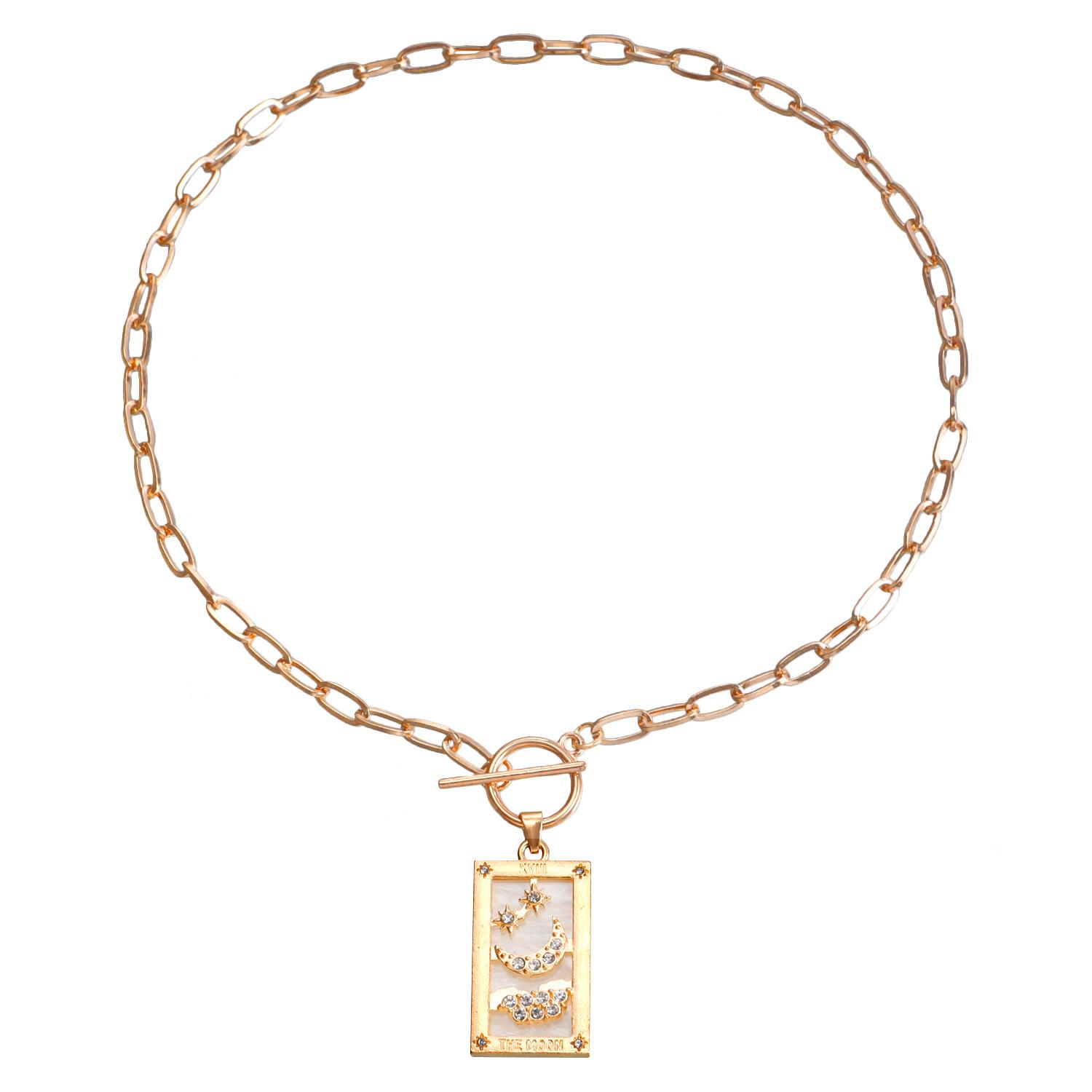 

New INS style retro metal chain colored diamond fritillary necklace, personalized long square alloy tarot necklace