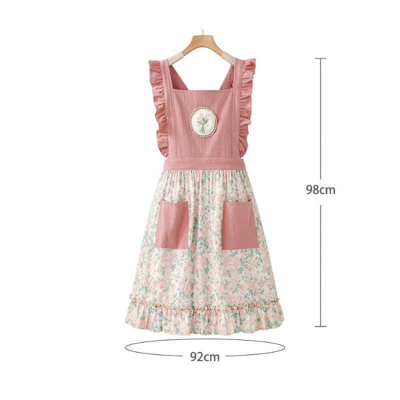 1pcs Cute Floral Cotton Apron for Home Kitchen Stain Resistant Cafe Uniform & Housewear with Adjustable Apron