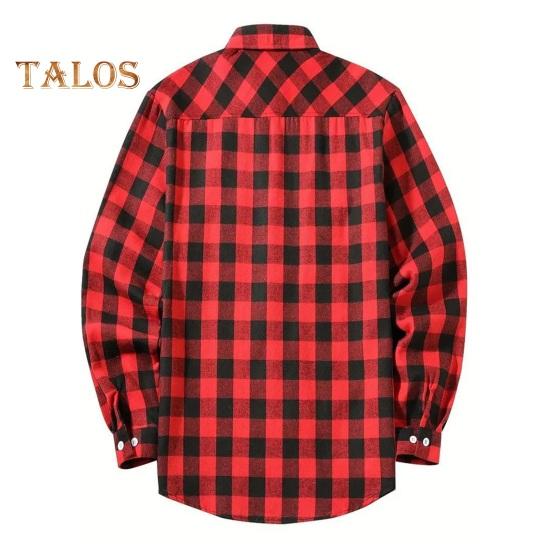 Fall Winter Men Shirt Coat Plaid Print Long Sleeves Chest Pocket Turn-down Collar Single-breasted Loose Contrast Color Jacket