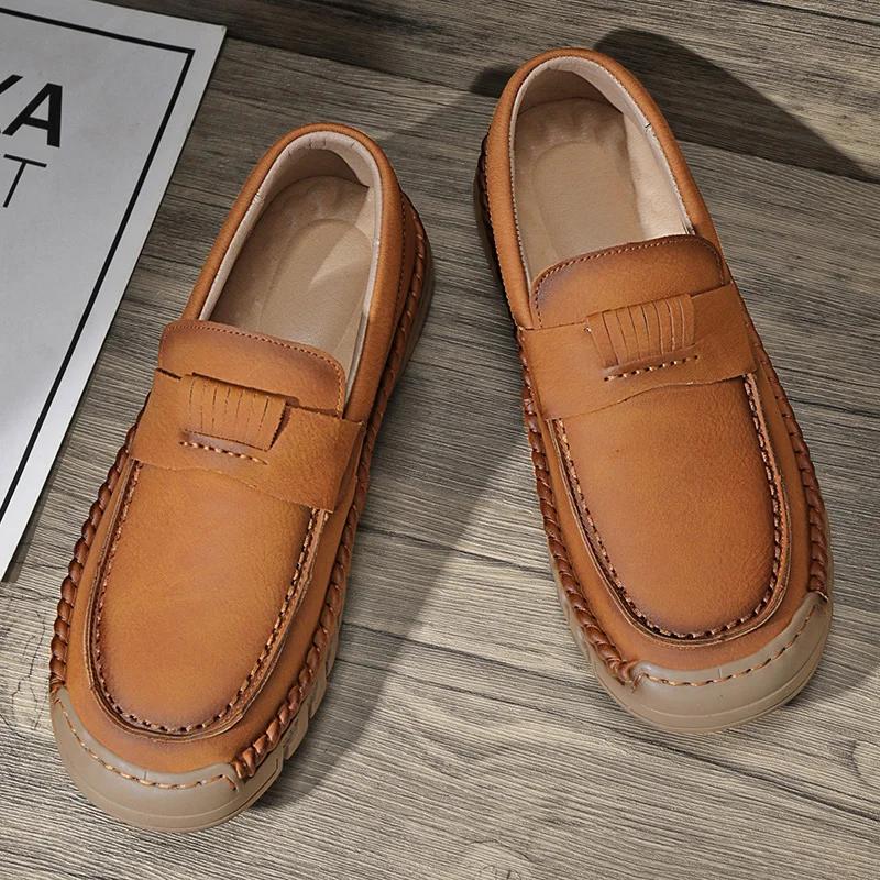 Fashion Brand Men's Leather Casual Shoes Office Business Shoes Massage Soles Flat Bottomed Loafers for Men's Breathable New