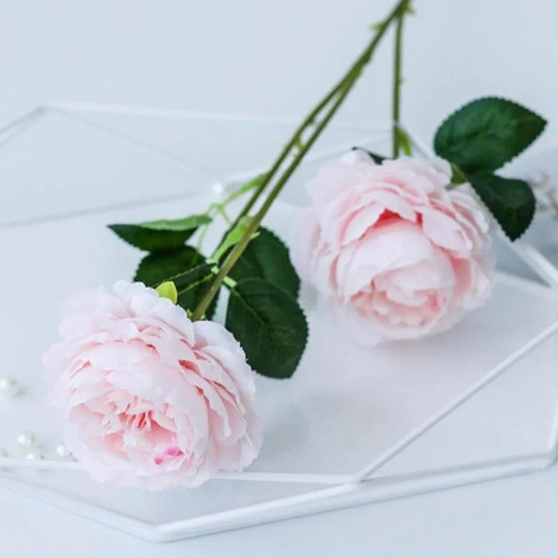 New 1PCS 3 Heads Rose Party Hotel Decoration Pretty Artificial Peony Practical Wedding Bride Holds Flowers Household Ornament
