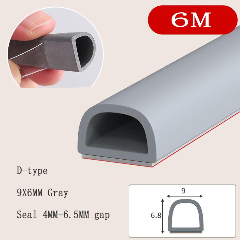 6Meters D/E/I Type Door Window Sealing Strip Silicone Rubber Weather Strip Self-adhesive Tape Anti-collision Insulation Seal