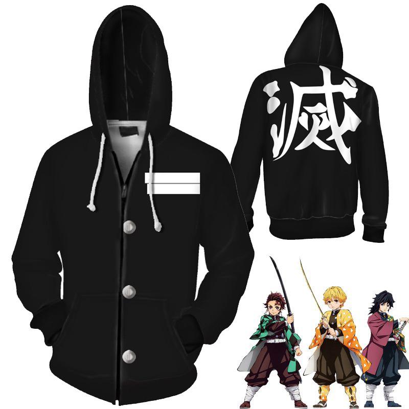 Demon Anime Slayer Kimetsu No Yaiba Zipper Hoodies Sweatshirts Long Coat Sleeve