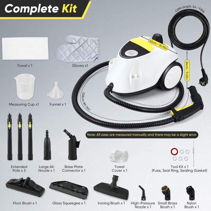 2100W Steam Cleaner, 5 Bar, 105 C, 70-Minute Runtime, 2.1 L Tank, Child Safety Protection - for Floors and Windows