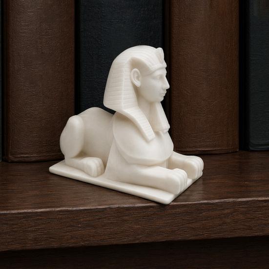 3D Printed Egyptian Sphinx Statue, White Lion Figurine for Desk, Ancient Egypt Home Decor for Shelf, Mythical Gift for History Buffs