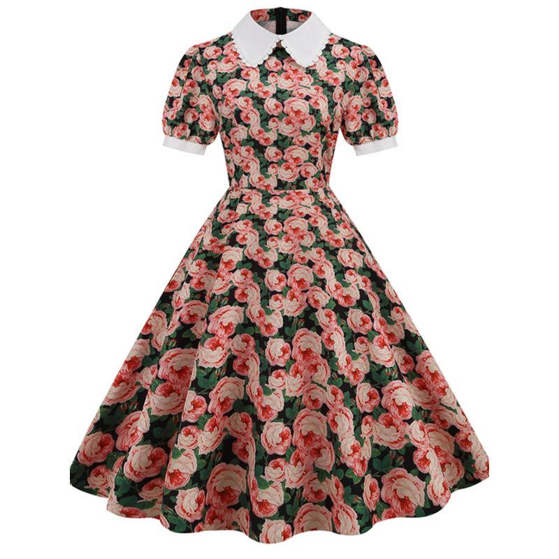

Модное Ретро Летнее Платье Хепберн с Цветочным Принтом, Воротником Питер Пэн, Приталенное, с Завышенной Талией, Подчеркивающее Фигуру, с Рукавами-Буфами Picture Color S