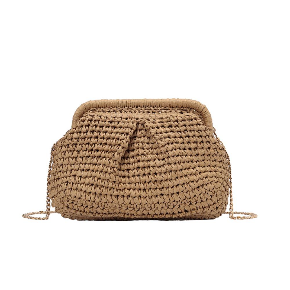Hollowed Out Shell-shaped Weave Bag Chain Strap Chain Crossbody Bag Retro Straw Shoulder Bag  Girl