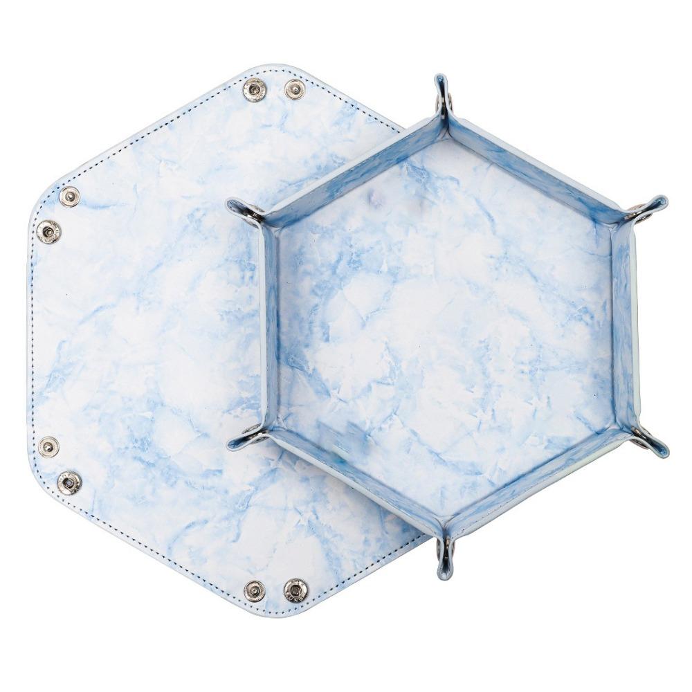 

Новый настольный органайзер из ПУ кожи, шестиугольный складной ящик для хранения мелочей, двусторонний портативный складной ящик для хранения, игры светло-синий