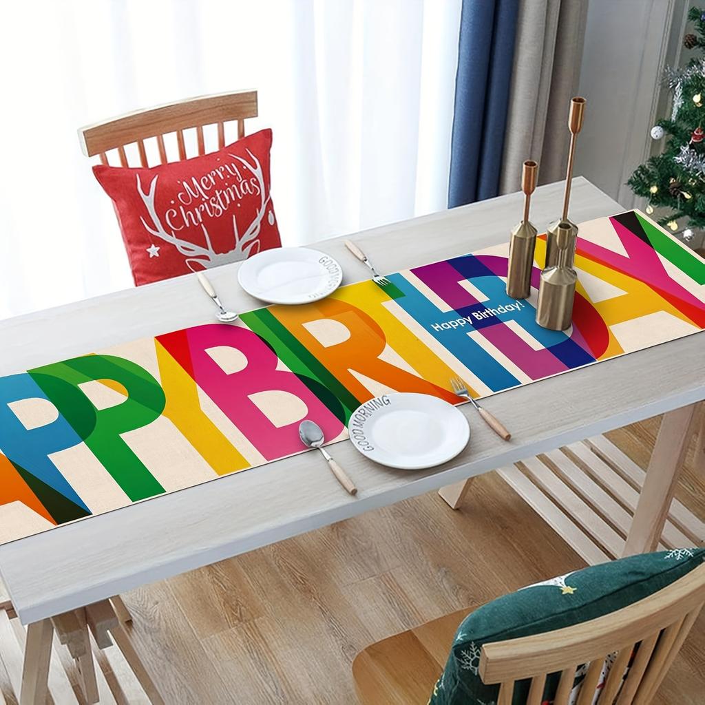 1pc Happy Birthday Table Runner, Colorful Kitchen Dining Decoration for Indoor Outdoor Home Party Desktop, Festive Table Setting