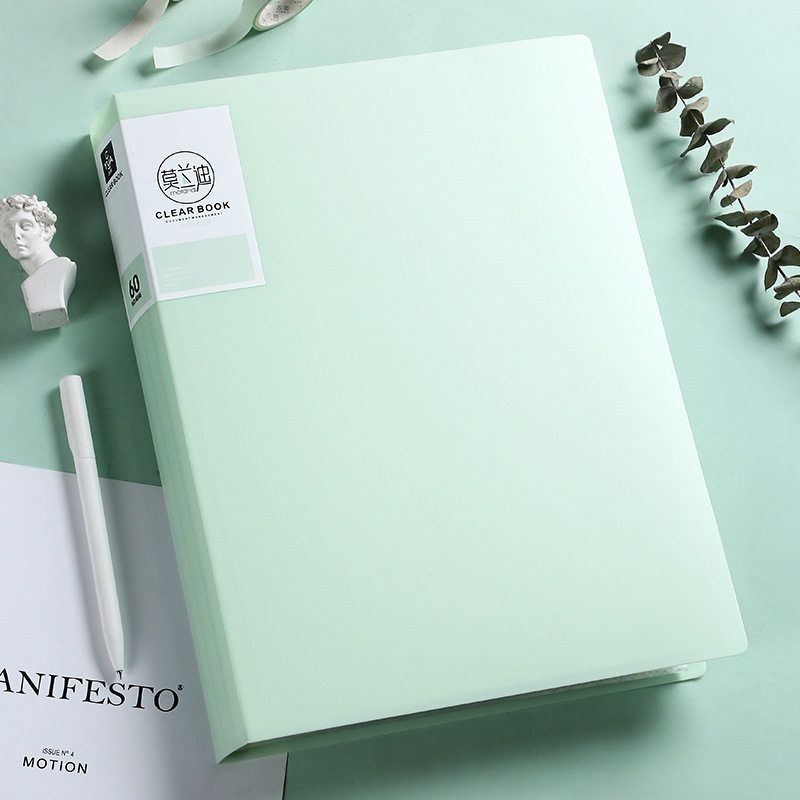 Clear Book 40 Pockets A4 Document Folder Binder File Folder Green 30 Pages