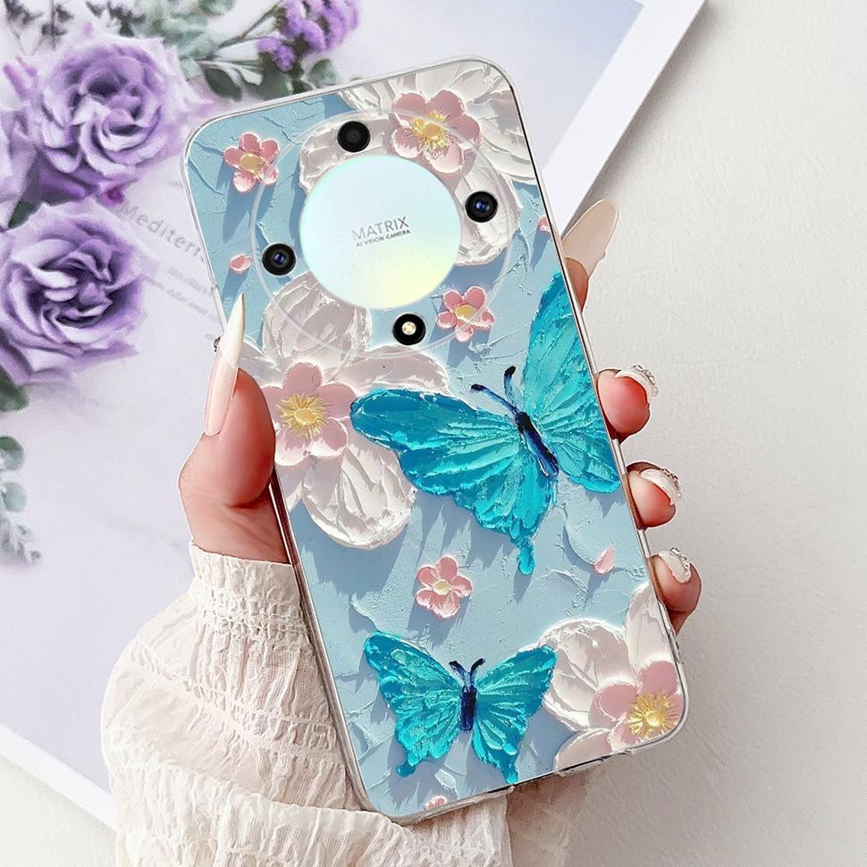 For Honor X9b 5G Case Flowers Butterfly Painted Cover Soft Silicone Casing For Honor X9 X9 b HonorX9b 5G Phone Case