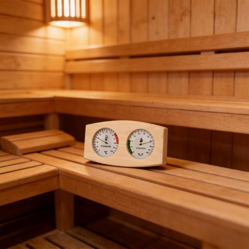 Accurate Digital Sauna Temperature & Humidity Meter with Large Display Strong Pine Wood Thermometers for Wellness Center