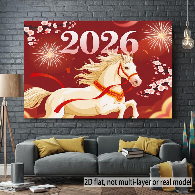 VIKAMA 2026 Year of the Horse Zodiac Tapestry Golden Horse Welcoming New Year Living Room Background Wall Chinese Restaurant