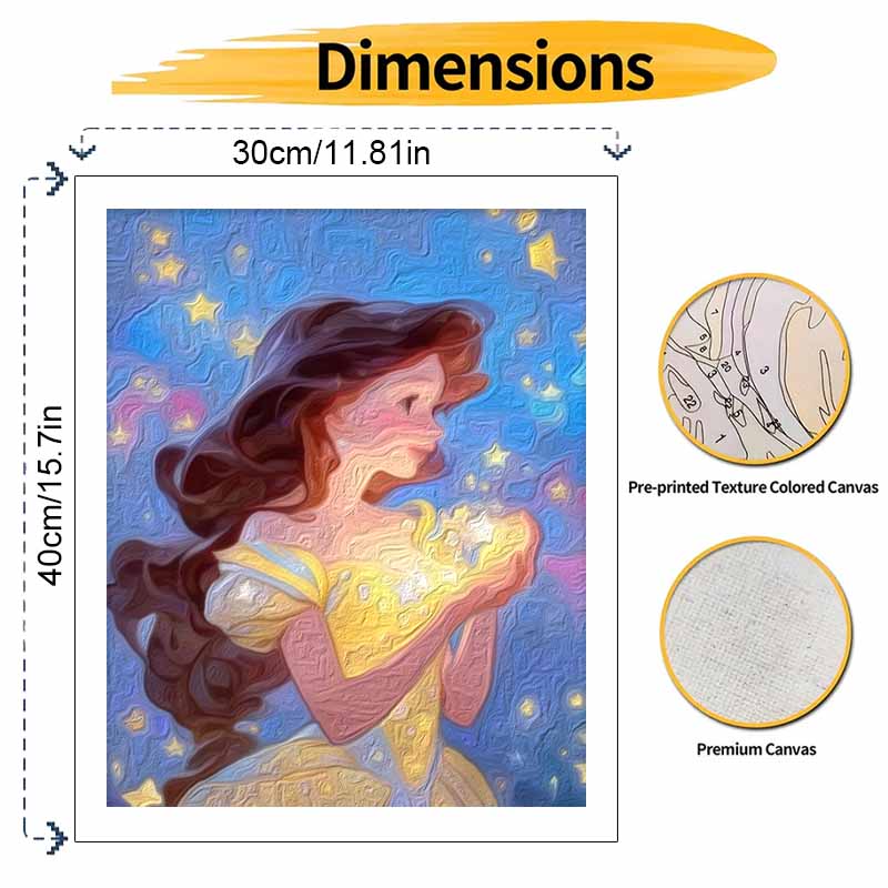 Disney Oil Painting Painting Art Belle Princess Starry Night Handmade Diy Painting Home Decoration Gift