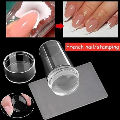 Carimbo Transparente para Nail Art Silicone Gelatinoso Estampagem de Esmalte Template de Carimbo com Raspador Ferramentas de Stencil para Manicure Francesa