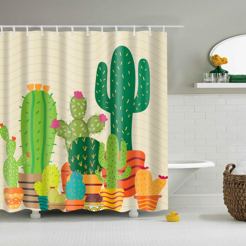 Tropical Cactus Plant Pineapple Shower Curtains Bathroom Curtain Cortina Ducha Frabic Waterproof Polyester Bath Curtain