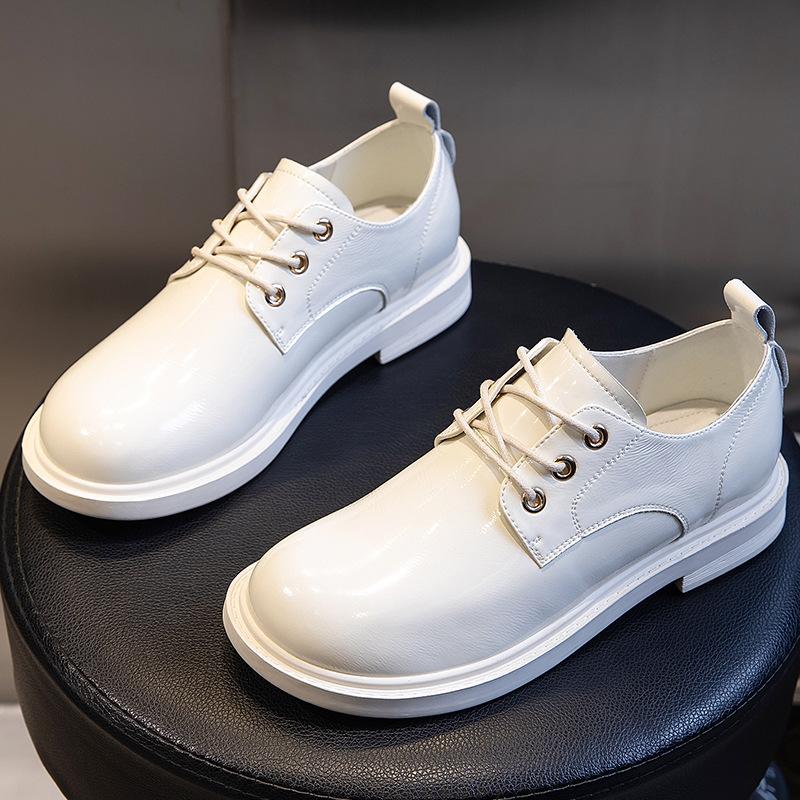 Little White Shoes Women's Spring 2025 New Small Leather Shoes Women's Thick Heel Versatile Leather Single Shoes Women's Casual Fashion Women's Shoe