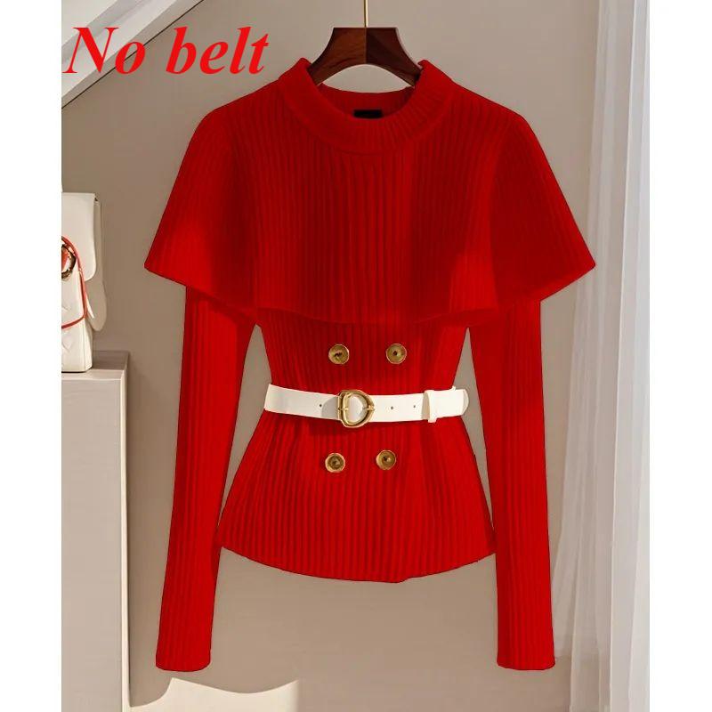 

Осень-зима накидка шаль женская вязаная высококачественная с длинными рукавами женская трикотажная мода круглый вырез женский свитер топы 3XL красный