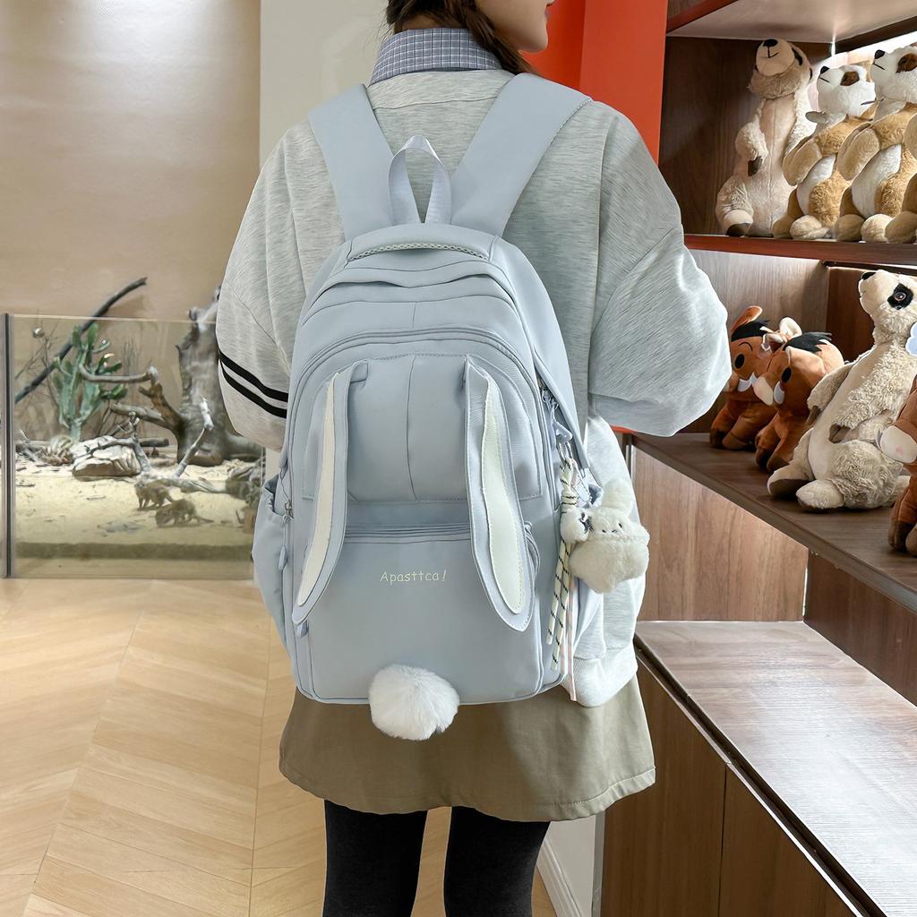 Schoolbag, Korean sweet schoolbag, cute bunny ear backpack for girls, middle schoolers, large capacity, high school and college student backpack trend