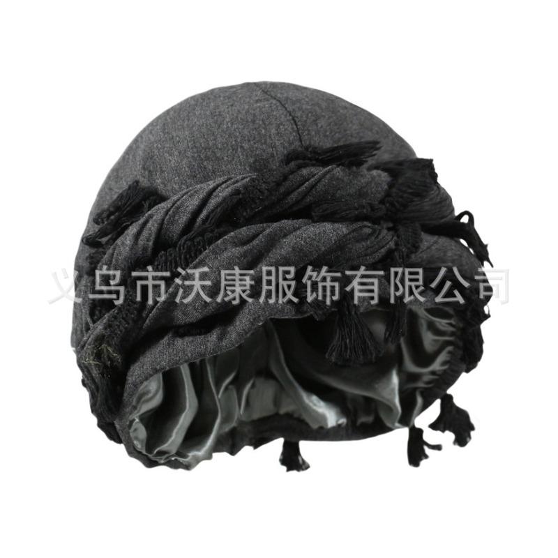 fringed headscarf hat, solid color cashew print twist tail hat, hip hop twist braided hat