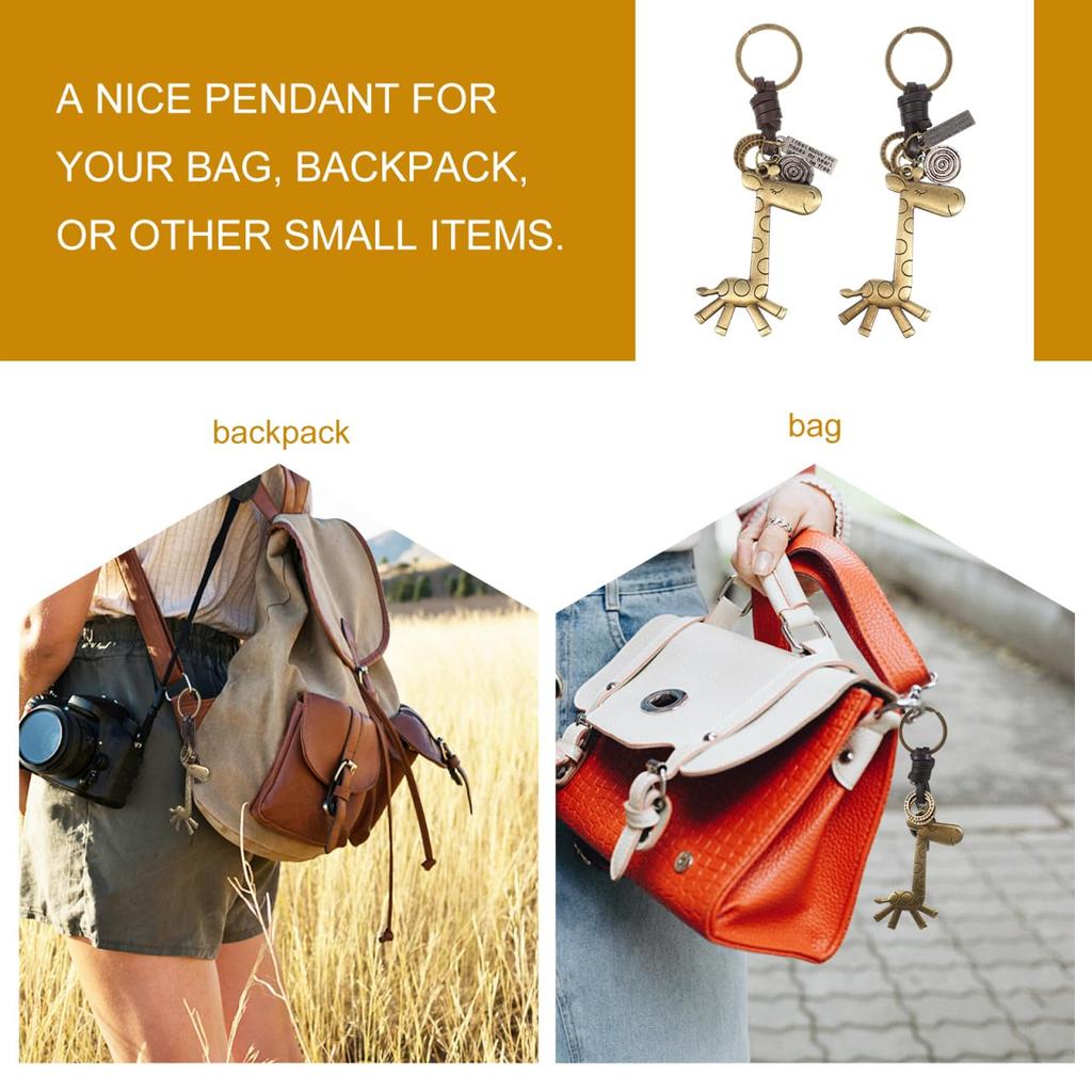 WOFASHPURET Giraffe Genuine Leather Keychain Set of 2, Bag Charm, Key Ring, Leather, Animal Design, Cute, Stylish, Key, Car, Smart Key, Strap,