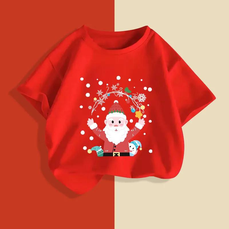 Christmas Cartoon Print Hot-Selling Children's Loose Short Sleeve Casual Cotton T-Shirt for Older Kids